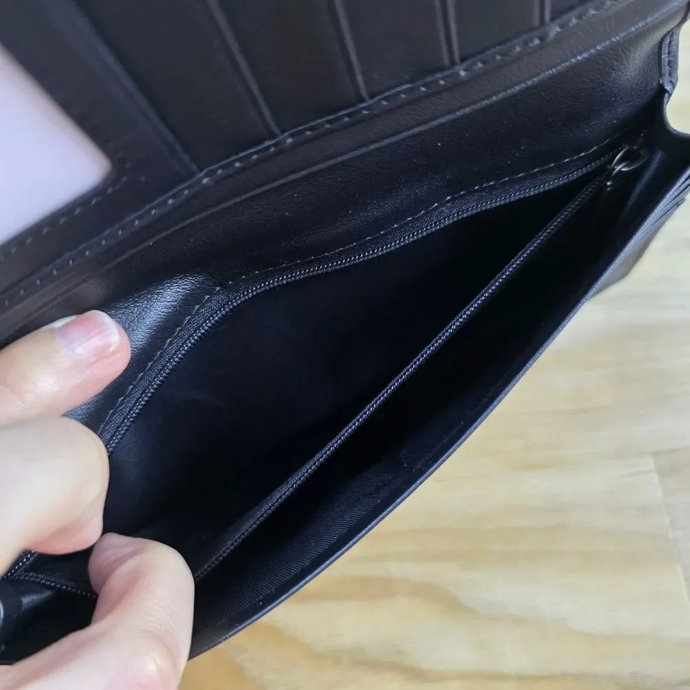 🩵⏭️NIB Black & Burgundy Italian Leather RFID Blocking Long Bi-Fold Wallet